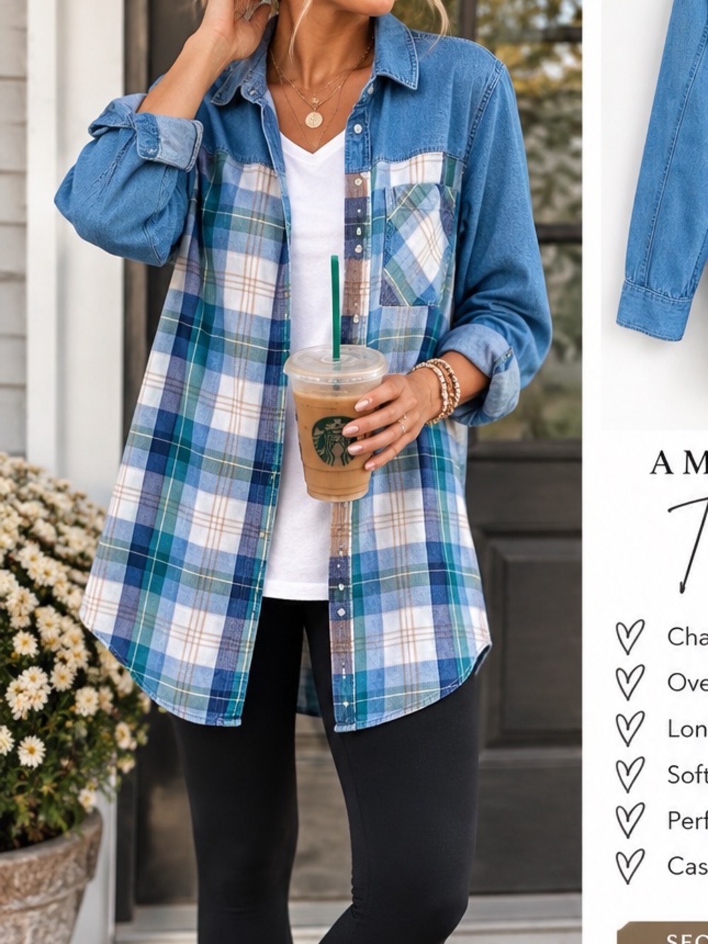 ✨BOGO 1/2 ✨ American Eagle Blue 90s Plaid Tunic Shirt Oversized 100% Cotton